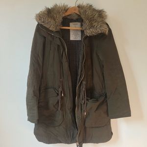 ZARA TRF Winter Coat with Hood & Fur